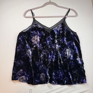 Lucky Brand Velvet Cami Sz L Black Purple Whimsigoth Witchy Fairy Grunge‎ Y2K